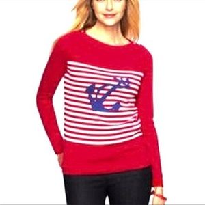 Talbots Size S Nautical Red Striped Long Sleeve Sweater